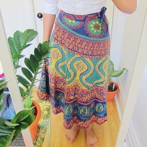 Rainbow vintage print wrap midi skirt F1